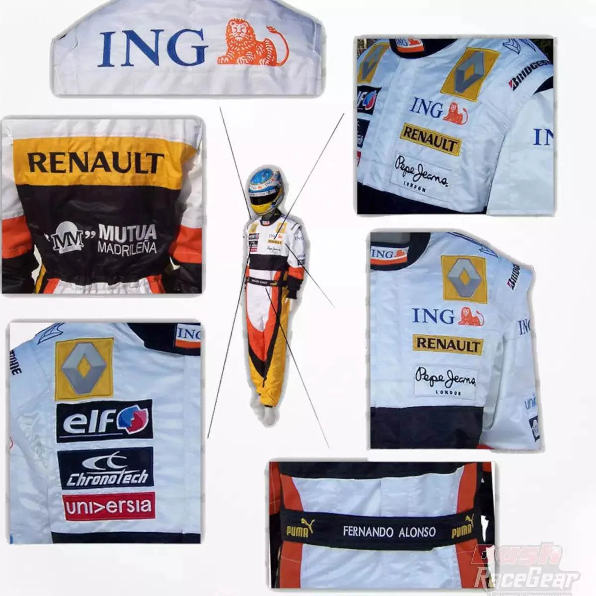 2008 Fernando Alonso Renault F1 Embroidered Racing Suit - Dash Racegear