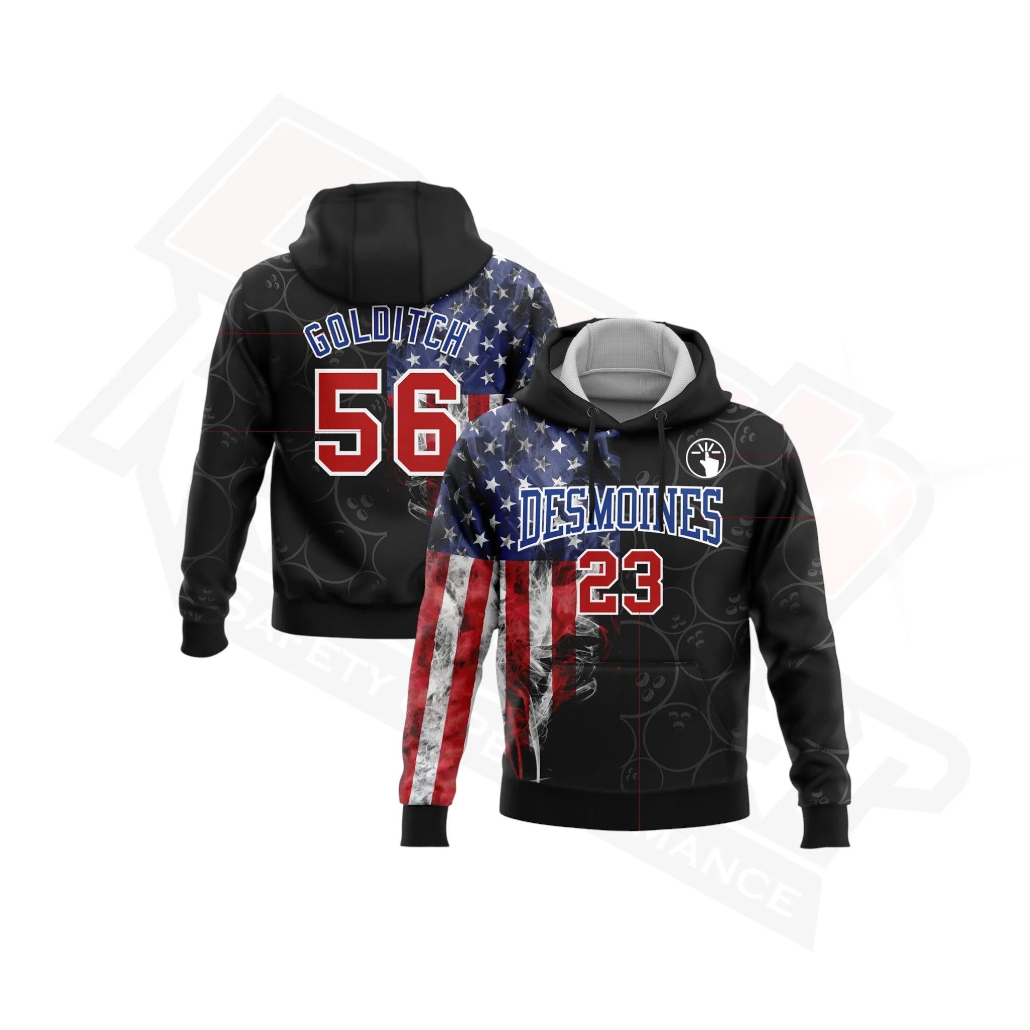 3D American Flag Bowling Hoodie in Black Red-Royal - Custom