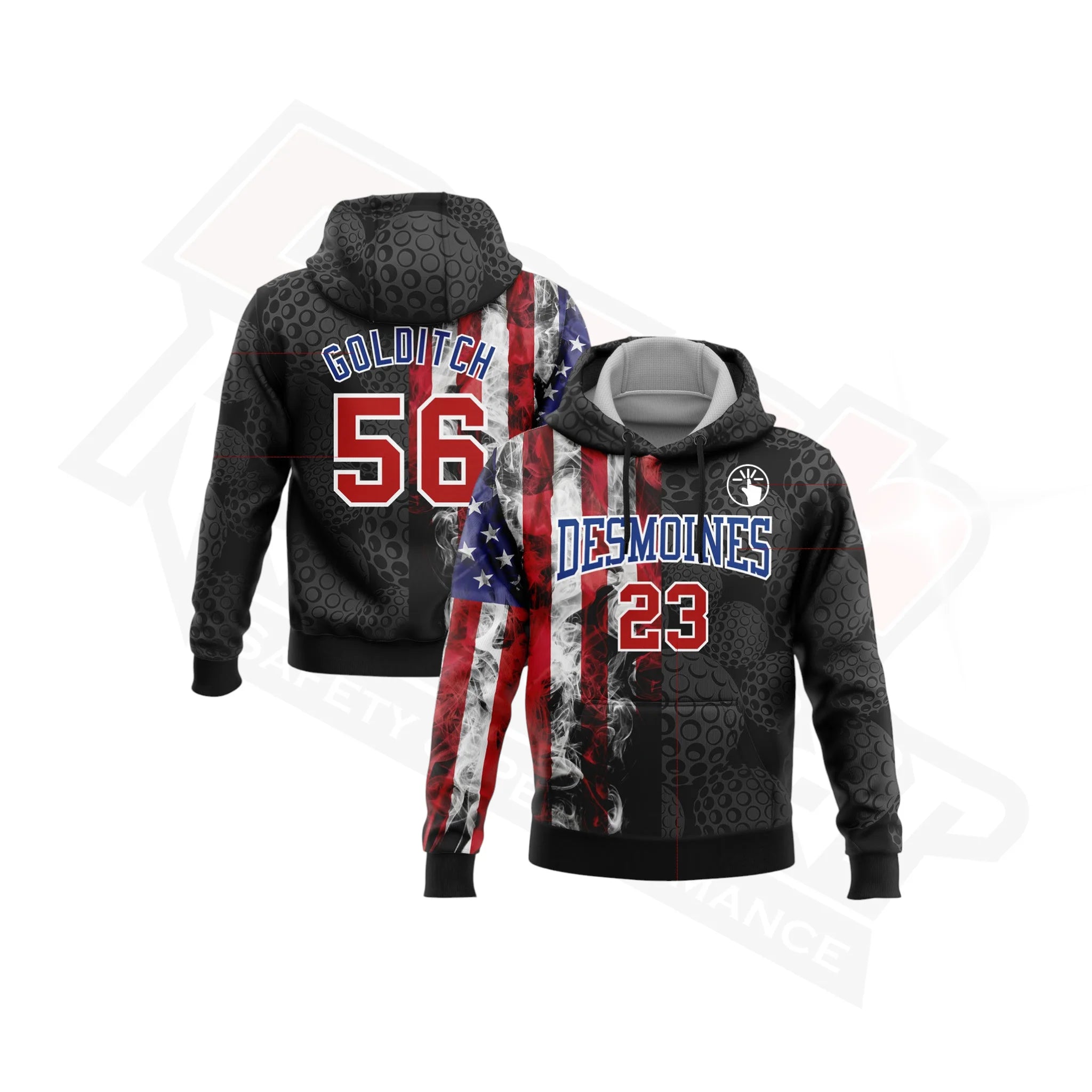 3D Golf Ball American Flag Hoodie in Black Red & Royal