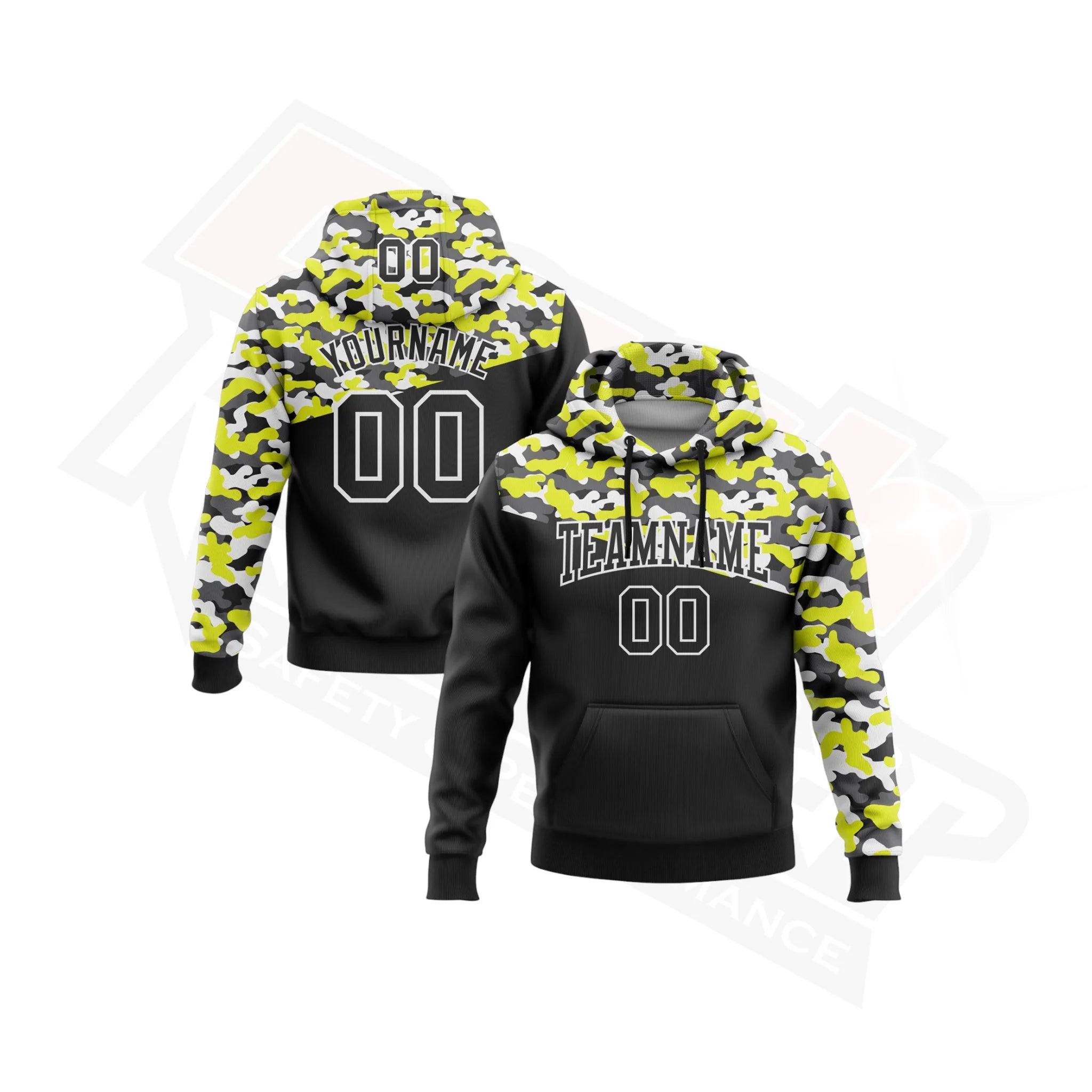 3D Sports Hoodie in Camo Black Neon Yellow & Steel Gray - Salute