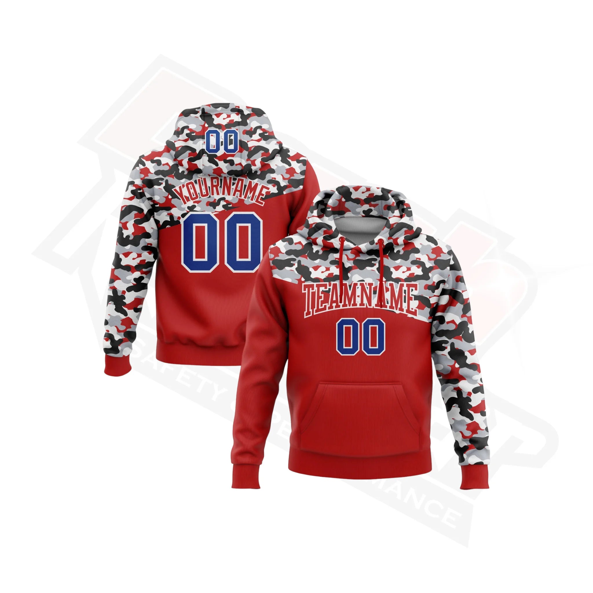 3D Sports Pullover Hoodie in Camo Royal Red Black & Gray