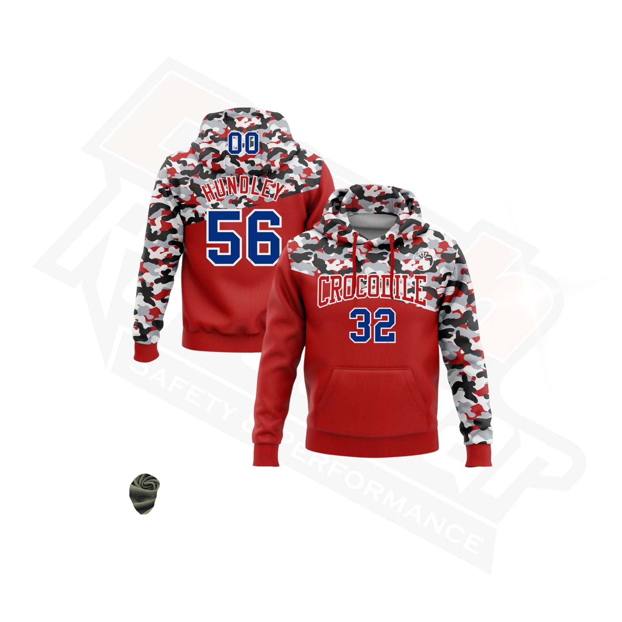 3D Sports Pullover Hoodie in Camo Royal Red Black & Gray