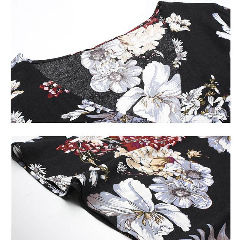 Floral Summer Beach Dress With V Neck Elastic Waist Dresses For Women - Dash Racegear