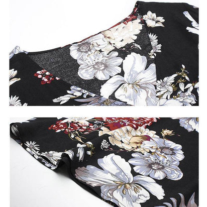 Floral Summer Beach Dress With V Neck Elastic Waist Dresses For Women - Dash Racegear