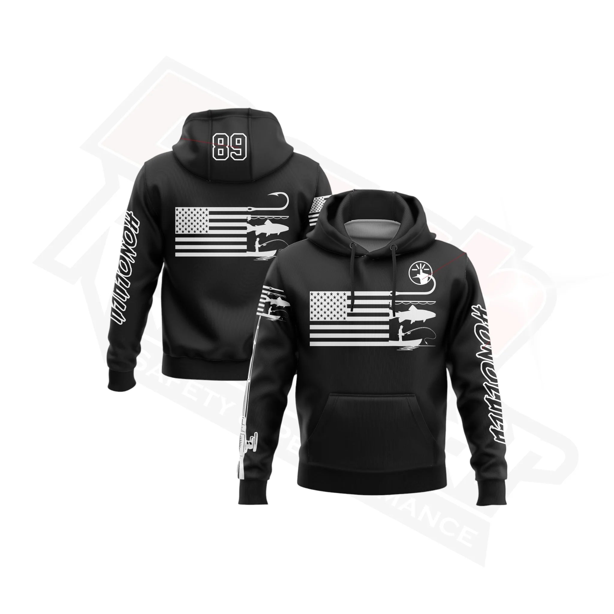 Black-White 3D American Flag Fishing Hoodie