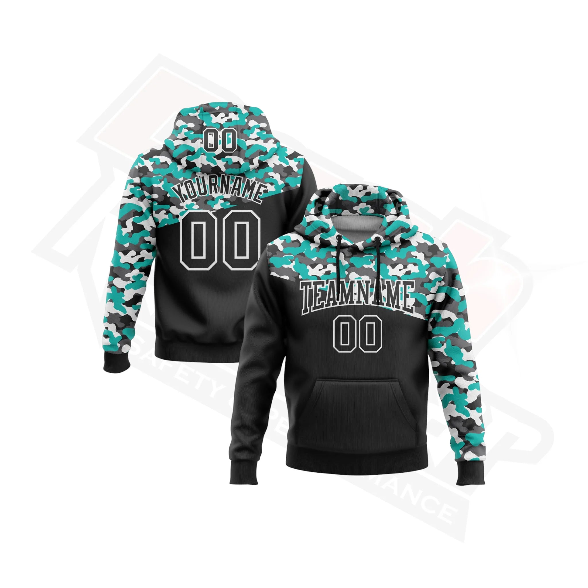 Black Aqua & Steel Gray Camo 3D Sports Hoodie - Salute to Service