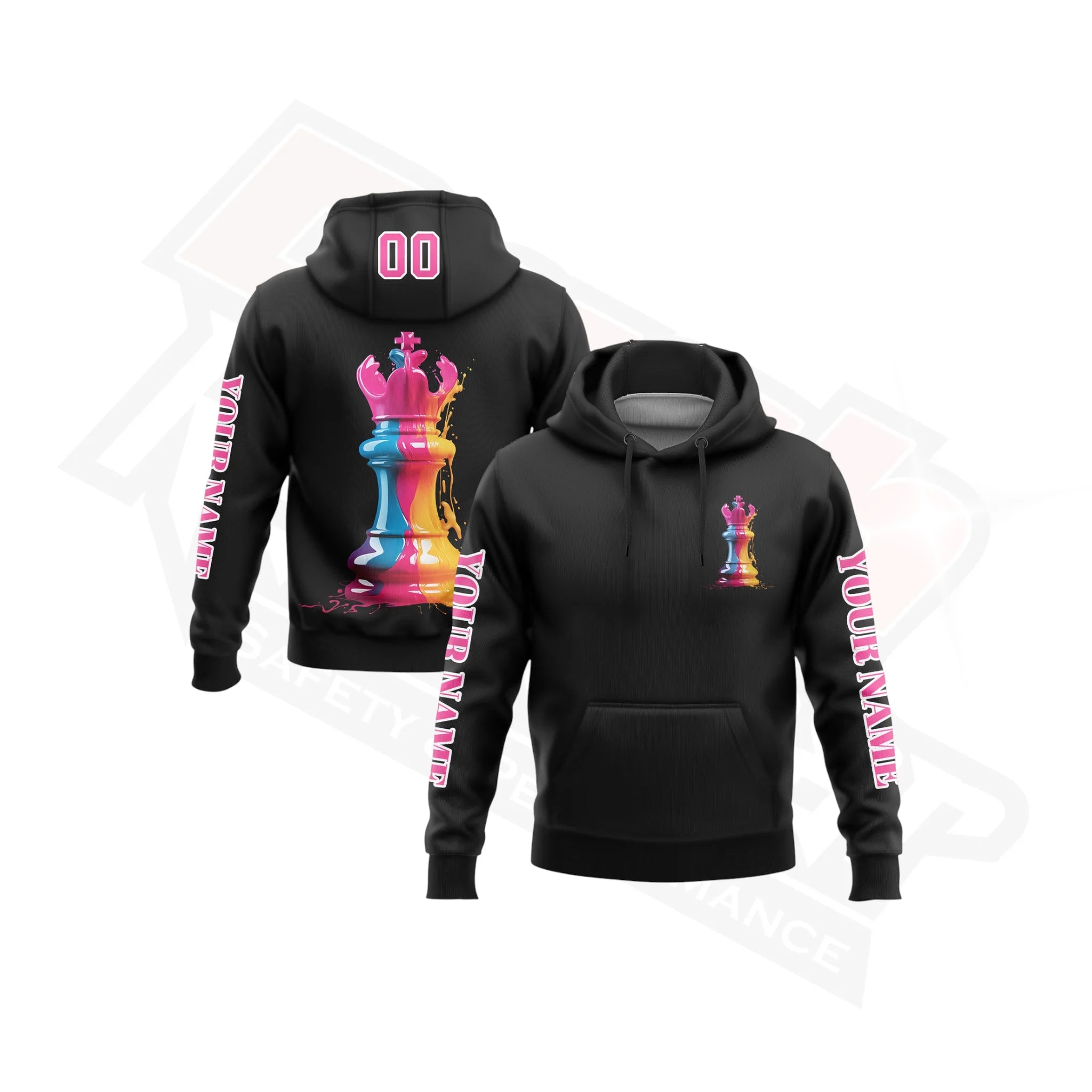 Black Pink-White 3D Chess Piece Hoodie for Chess Day