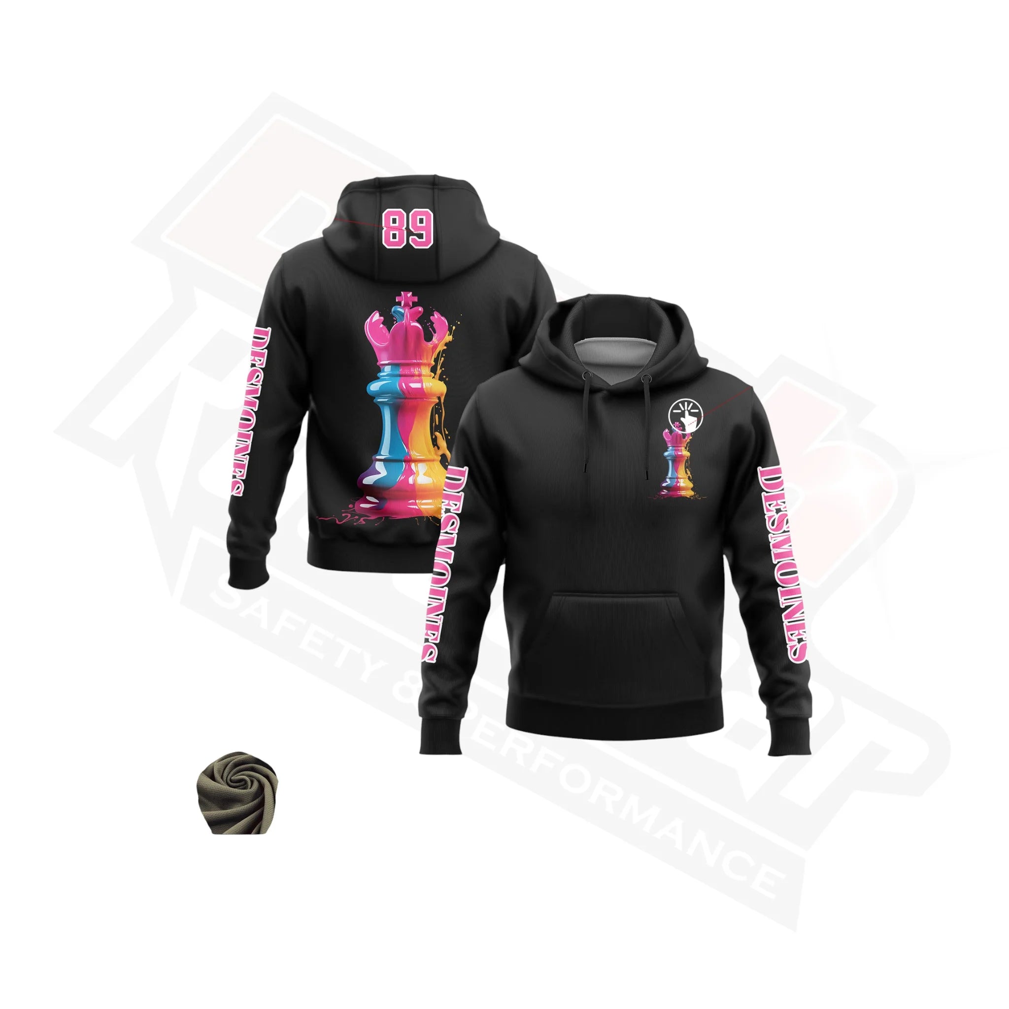 Black Pink-White 3D Chess Piece Hoodie for Chess Day