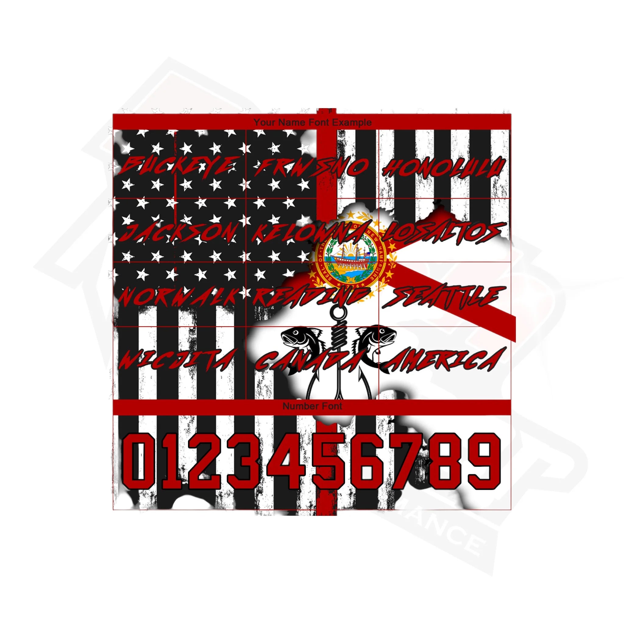 Black Red-White Fish Hook Hoodie with 3D American Flag Design