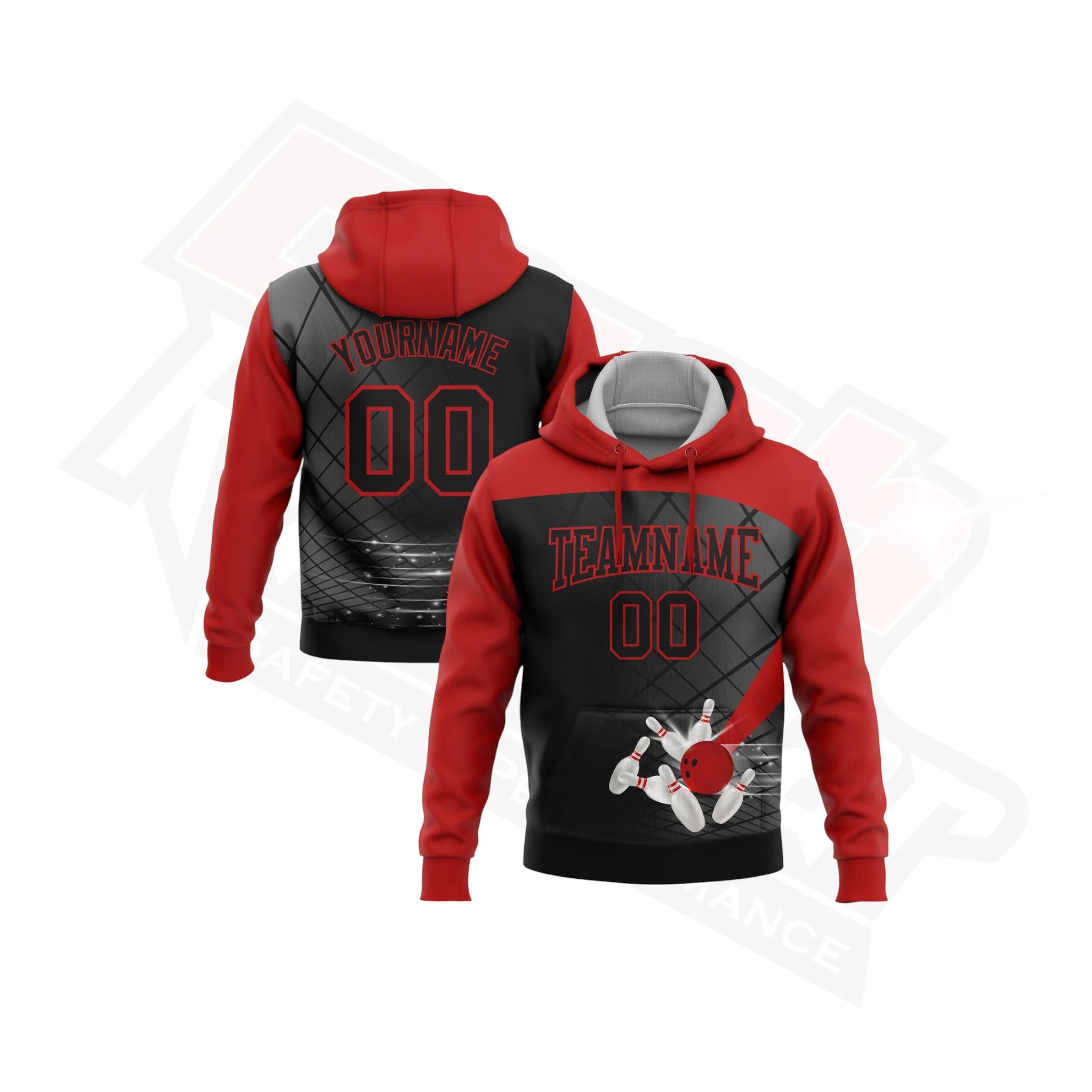 Black Red 3D Bowling Sports Hoodie - Custom Stitched Design