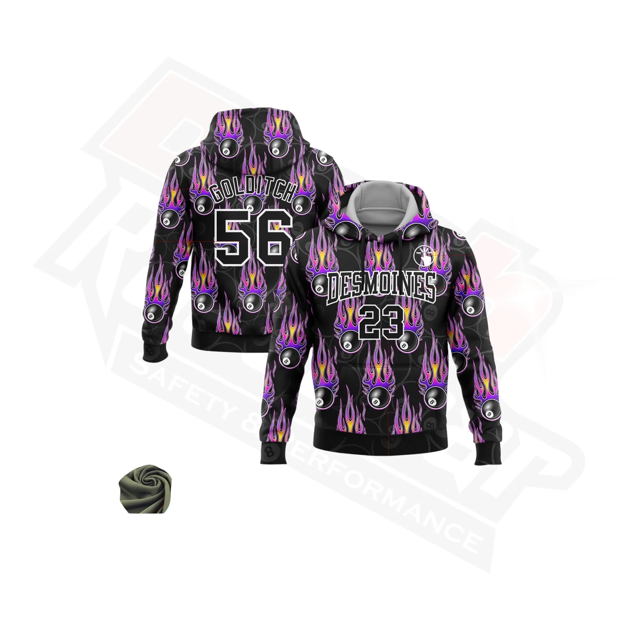 Black White-Purple 3D Flame 8 Ball Billiard Sports Hoodie