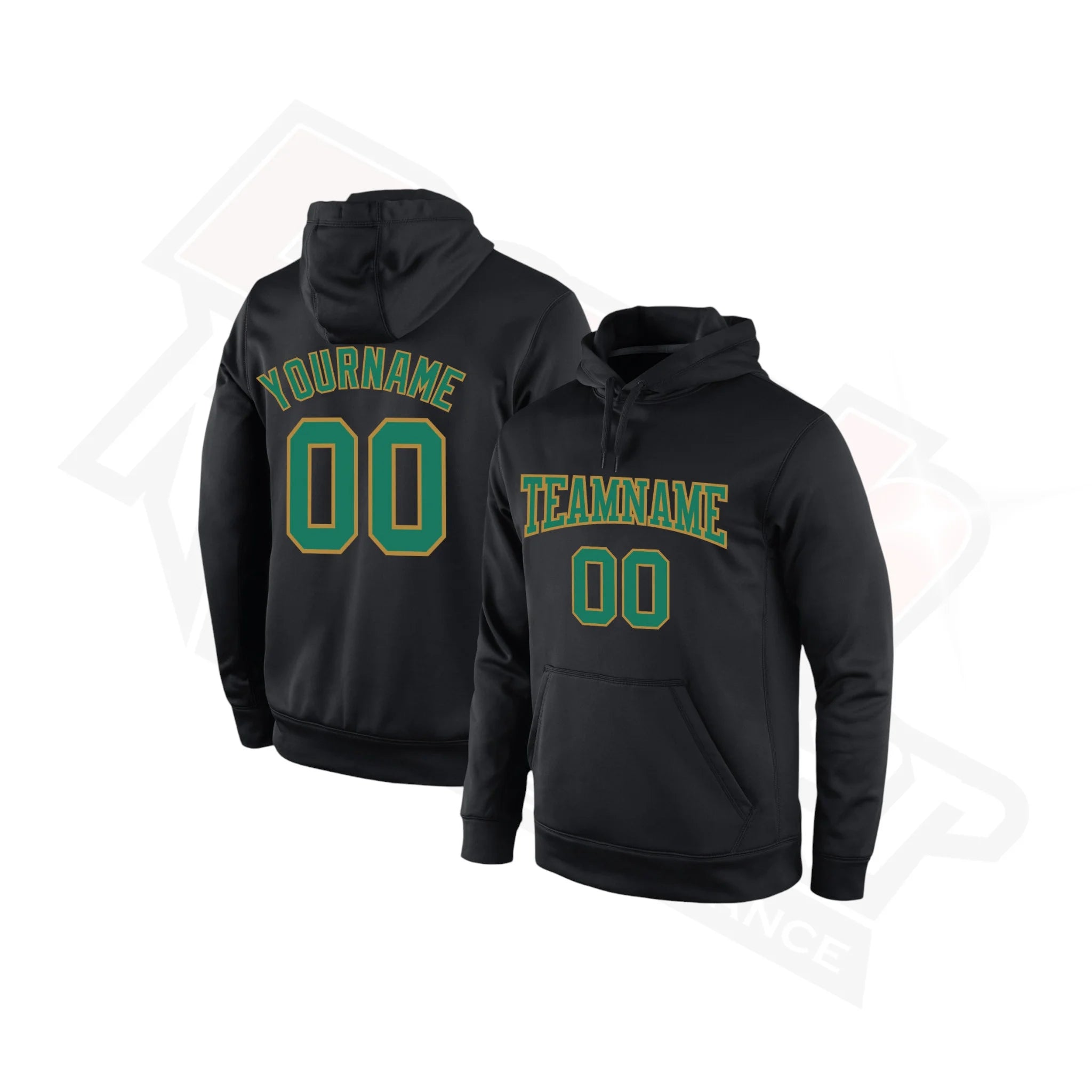 Black, Kelly Green & Old Gold Custom Stitched Sports Hoodie