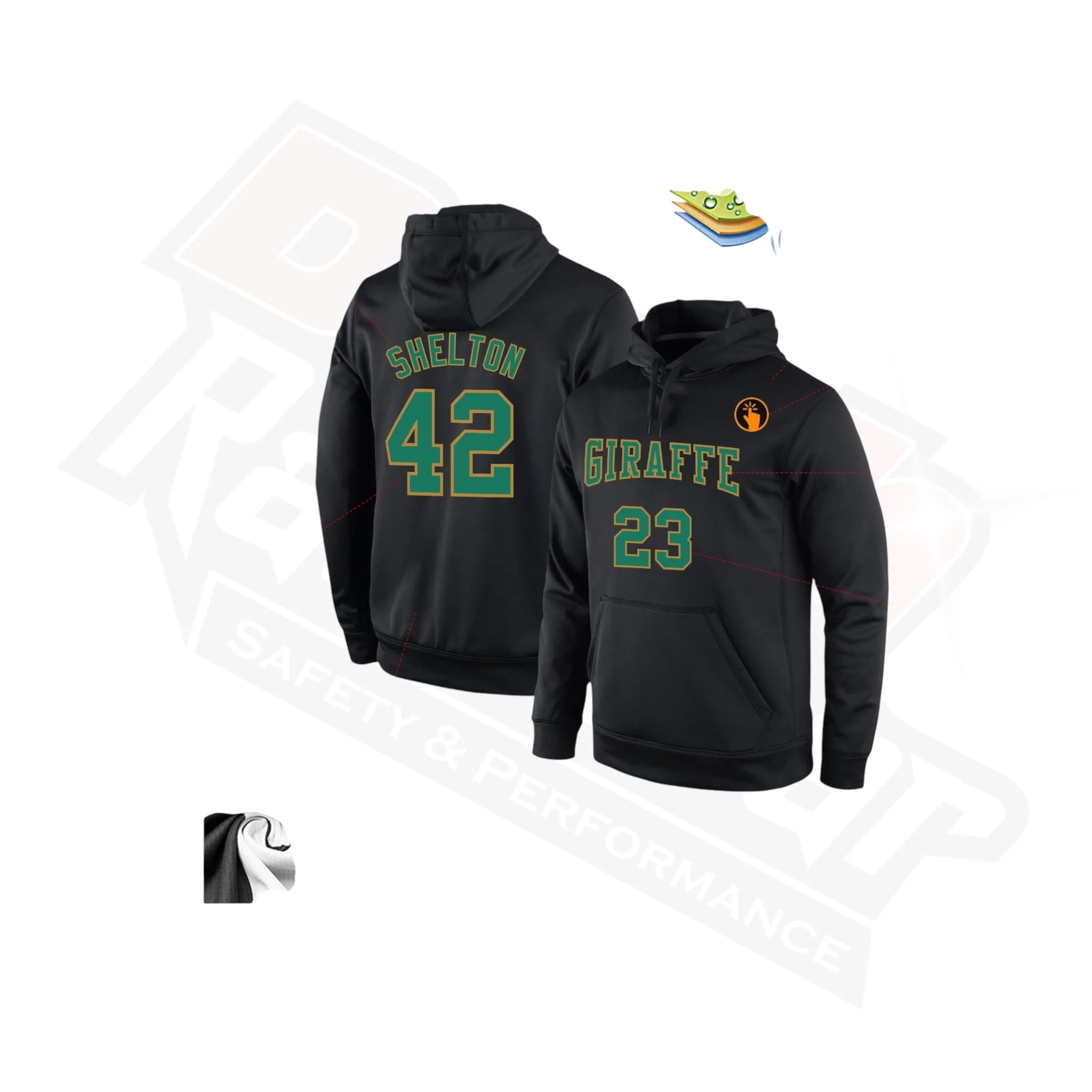 Black, Kelly Green & Old Gold Custom Stitched Sports Hoodie