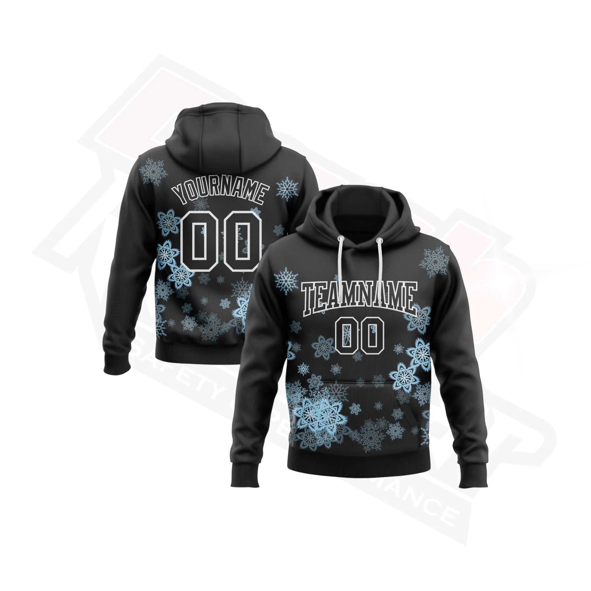 Black & White Christmas Snowflakes 3D Hoodie with Custom Stitching