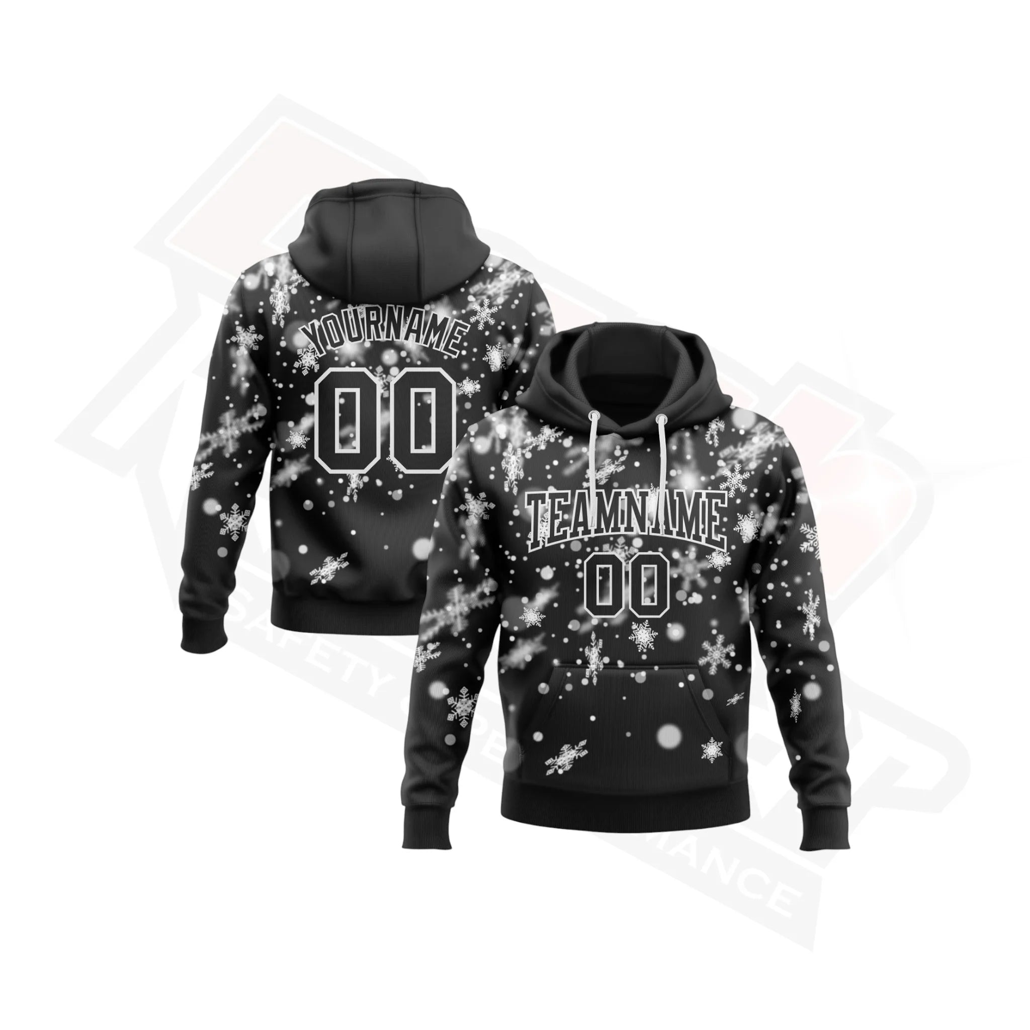 Black & White Christmas Snowflakes 3D Hoodie with Custom Stitching