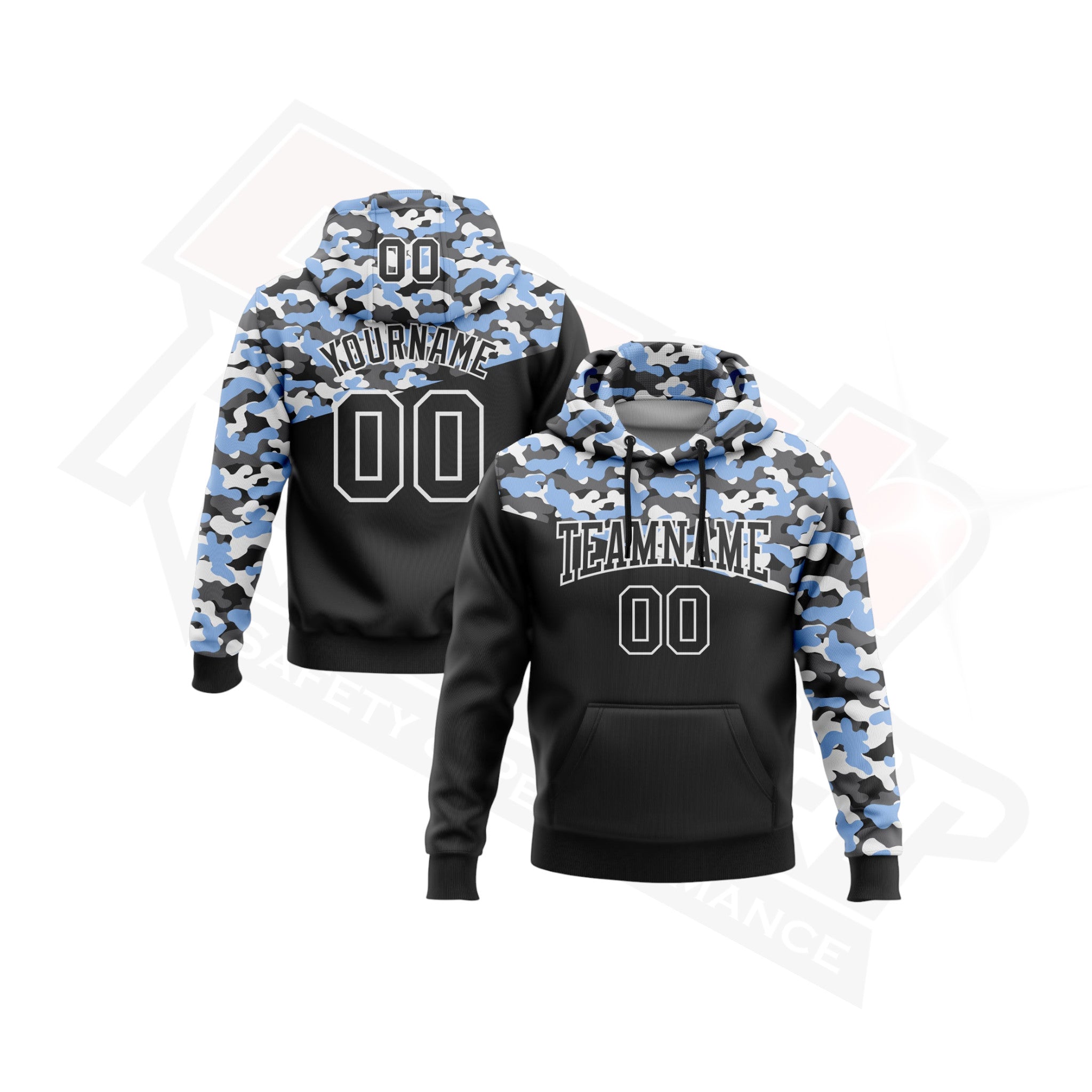 Camo Black Light Blue & Steel Gray 3D Sports Hoodie - Salute