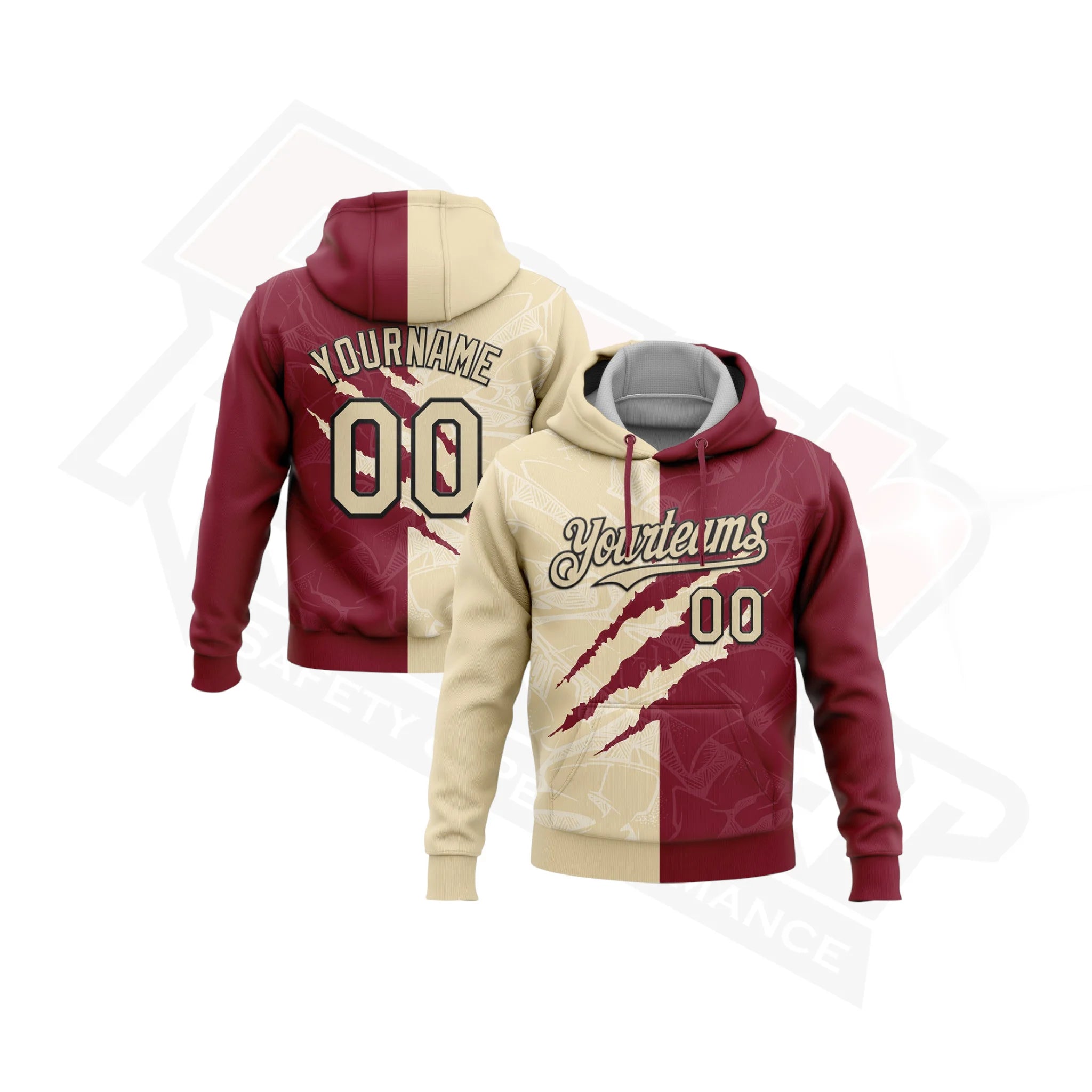 Cream & Crimson Graffiti 3D Scratch Sports Hoodie