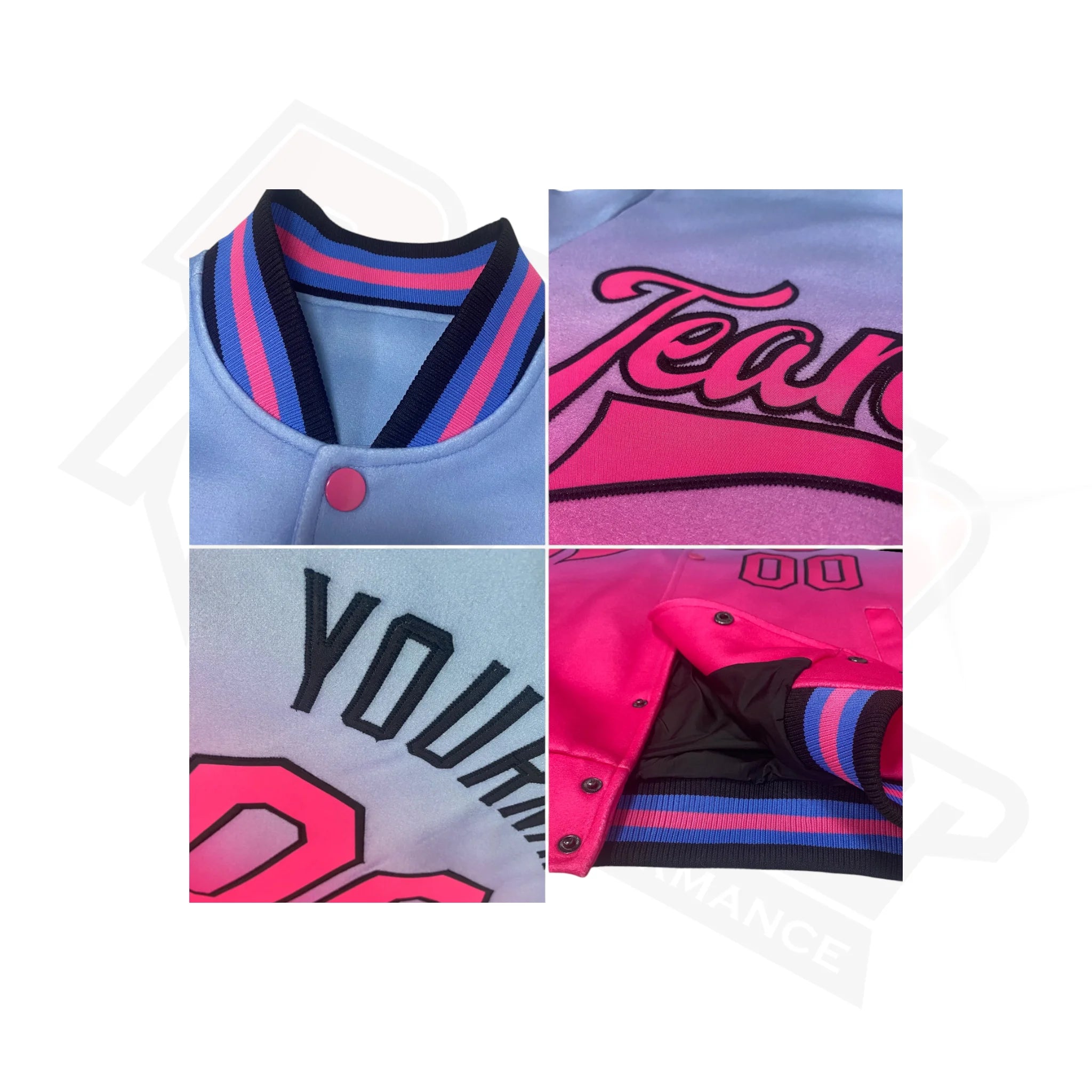 Custom Aqua, Pink & Black Bomber Varsity Full-Snap Jacket