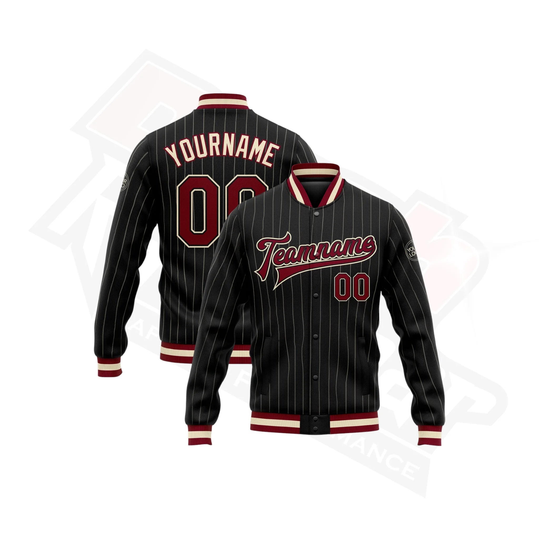 Custom Black, Cream & Maroon Pinstripe Bomber Varsity Jacket