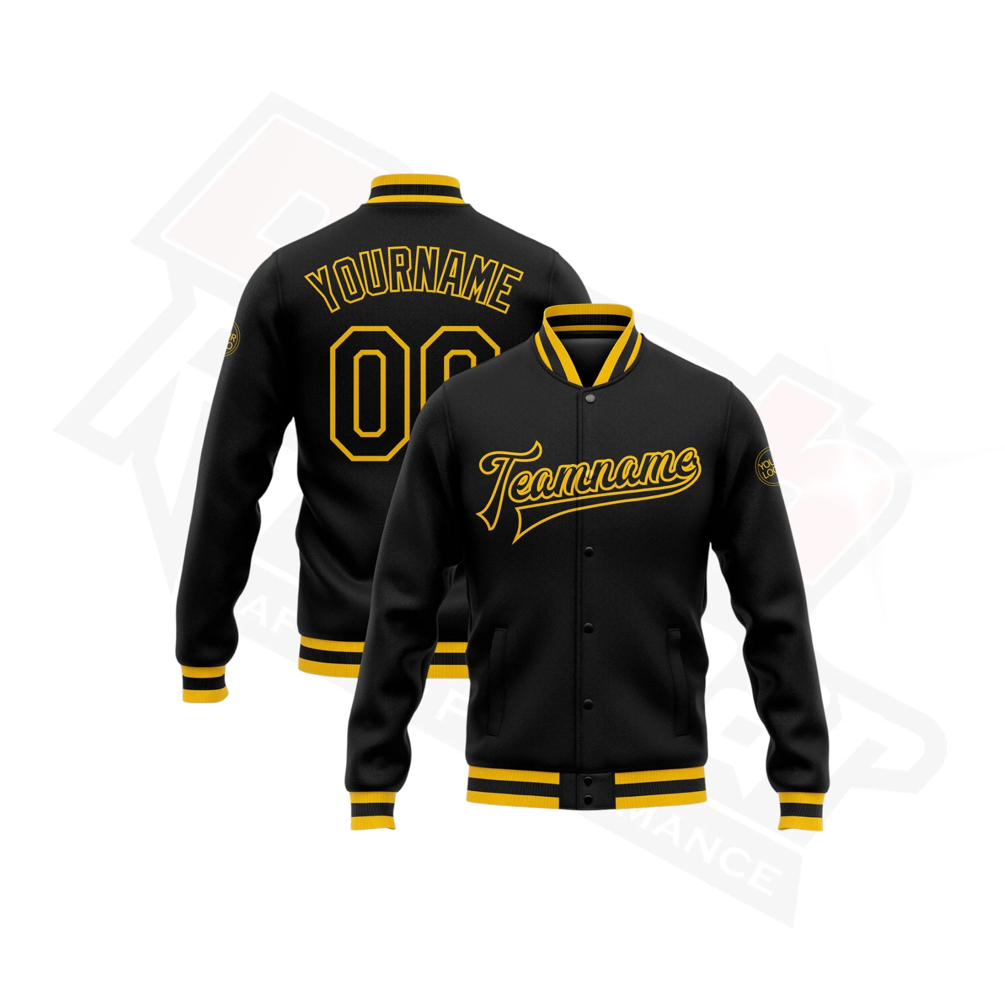 Custom Black & Gold Bomber Full-Snap Varsity Jacket