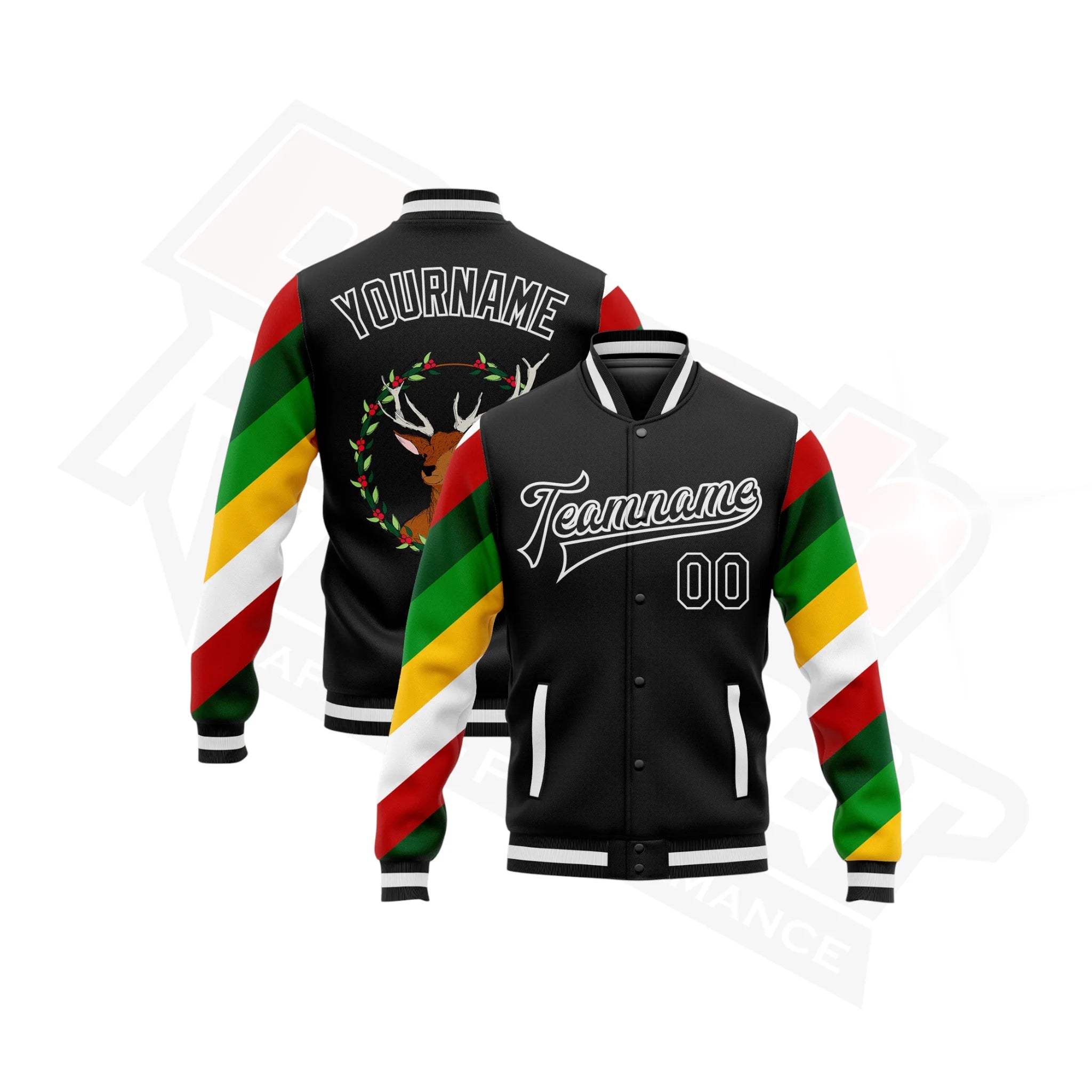 Custom Black & White Christmas 3D Bomber Varsity Letterman Jacket