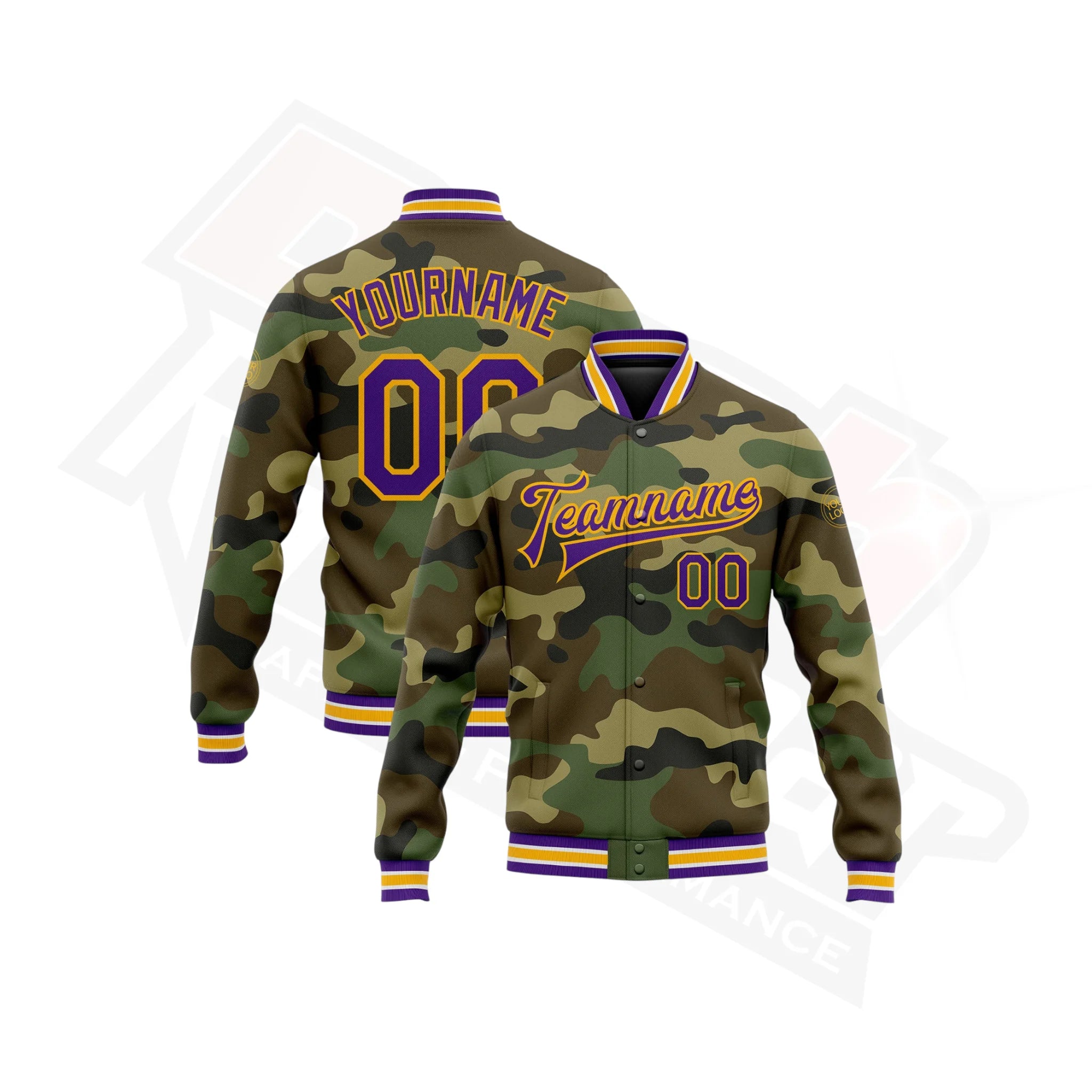 Custom Camo Purple-Gold Bomber Varsity Salute To Service Jacket