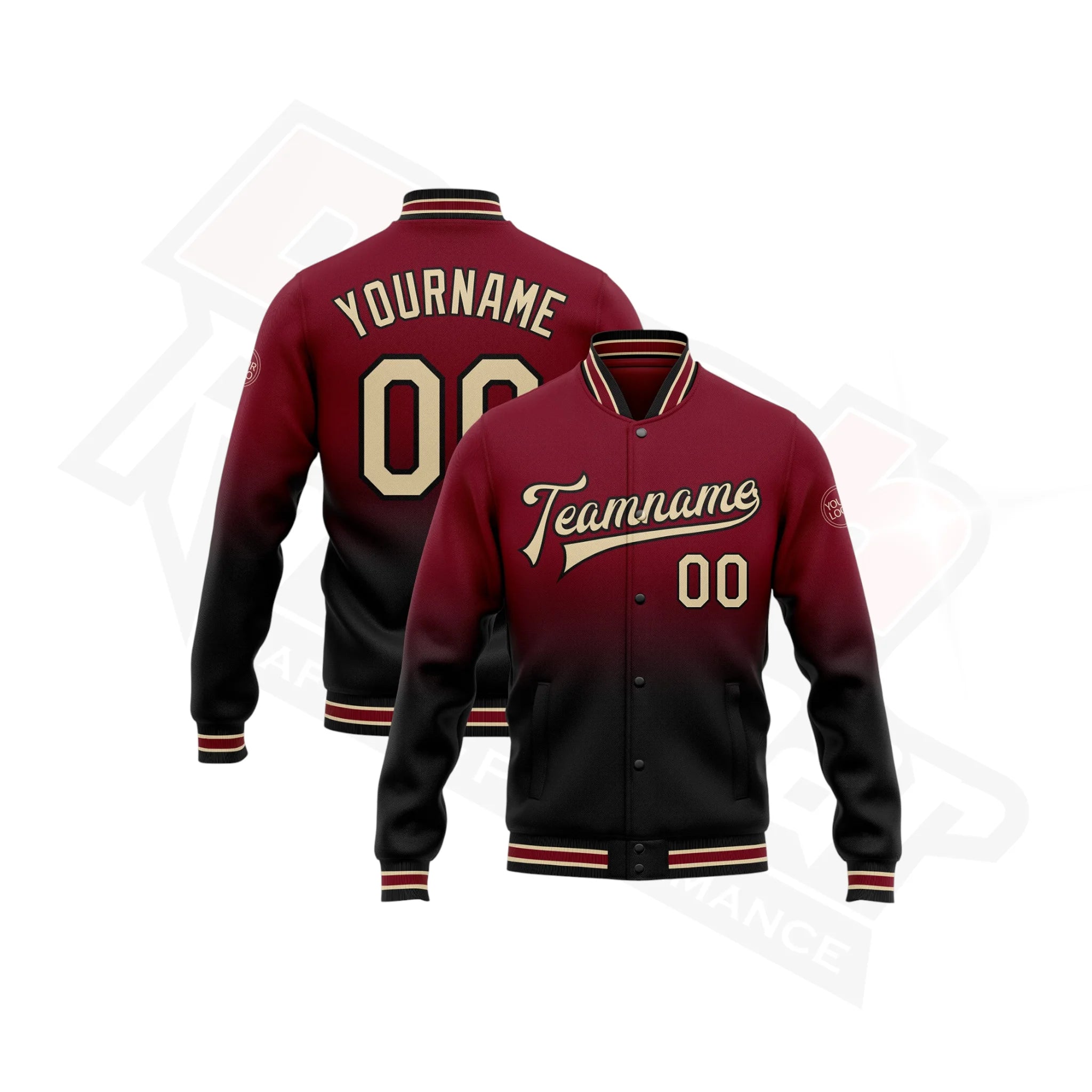 Custom Crimson, City Cream & Black Bomber Varsity Full-Snap Jacket