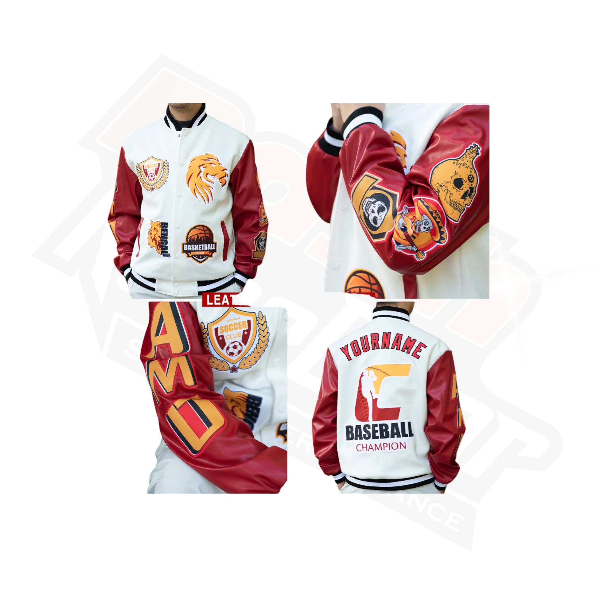 Custom Royal & Orange-Black Two-Tone Bomber Varsity Letterman Jacket