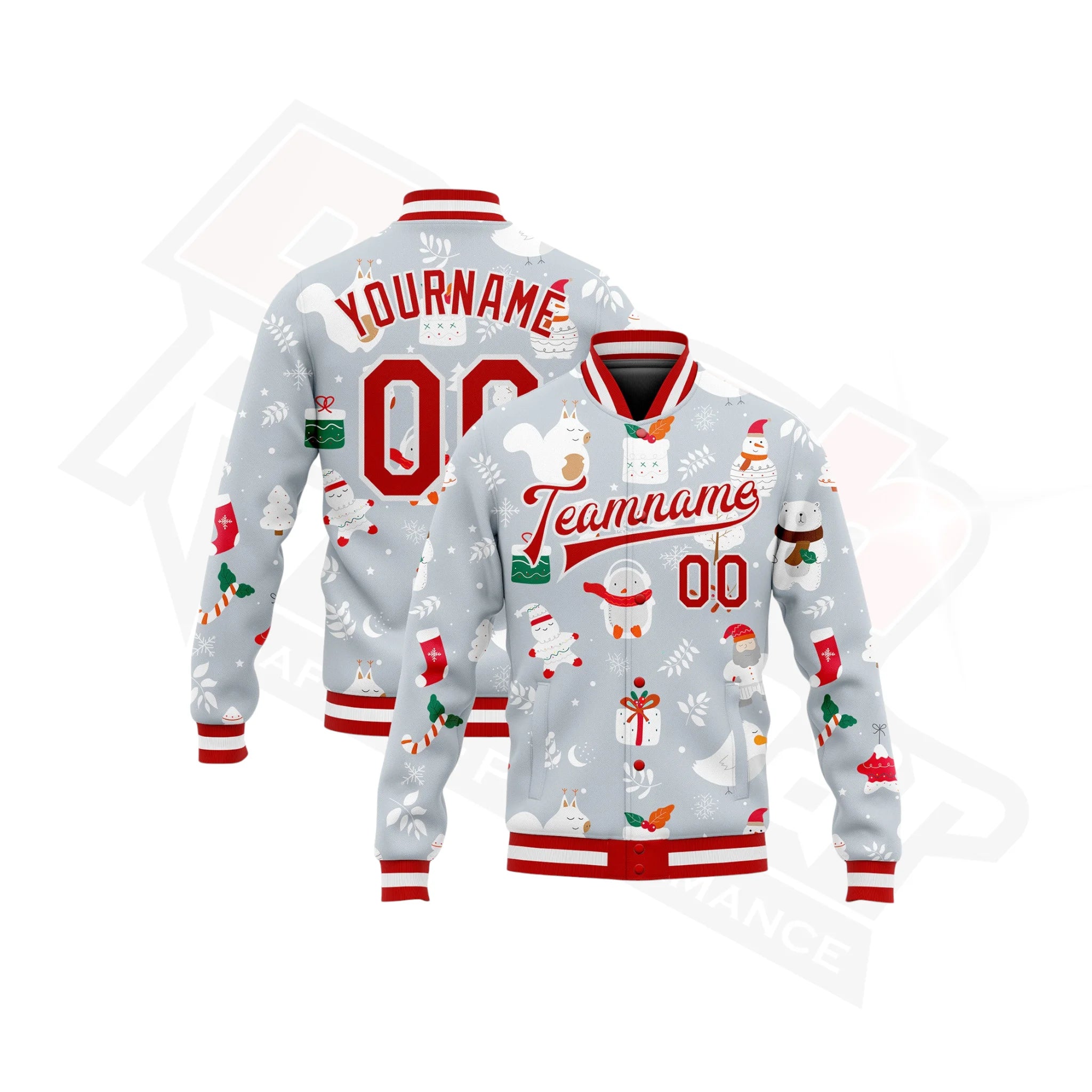 Custom Silver & Red-White Christmas 3D Bomber Varsity Jacket