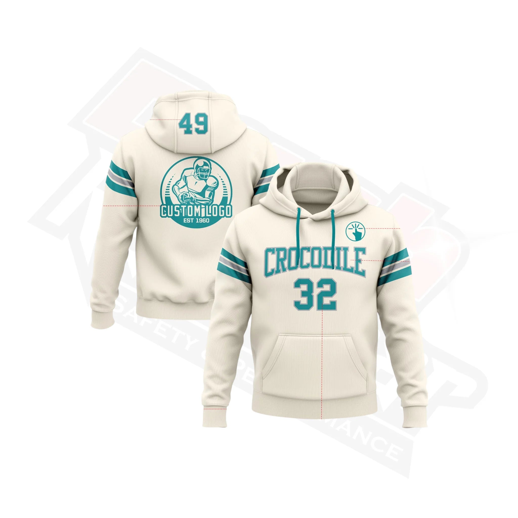 CustomStitchedCreamwithTeal-GrayAccentFootballPulloverHoodie_4.webp