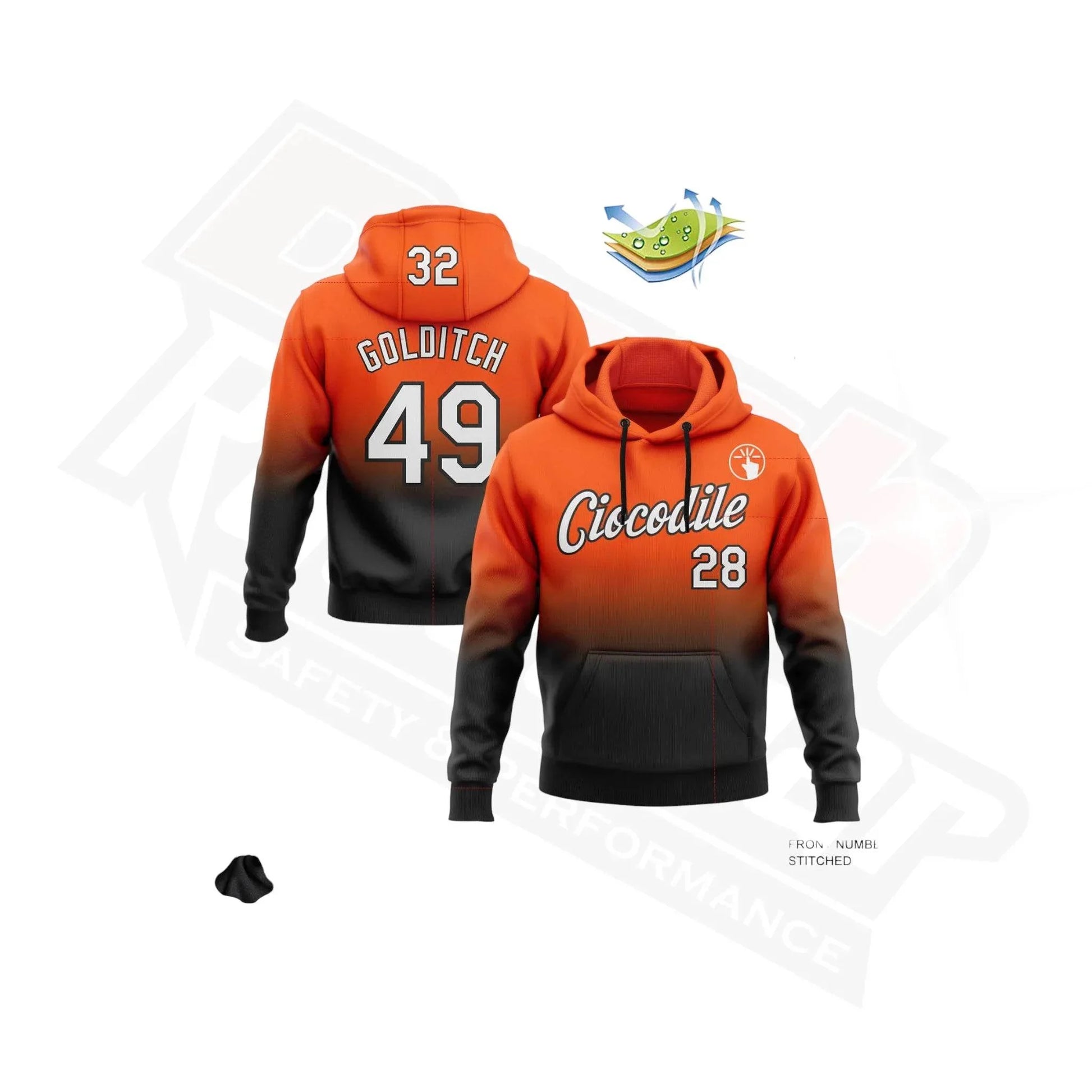 Custom Stitched Orange, White & Black Fade Sports Hoodie - Dash Racegear