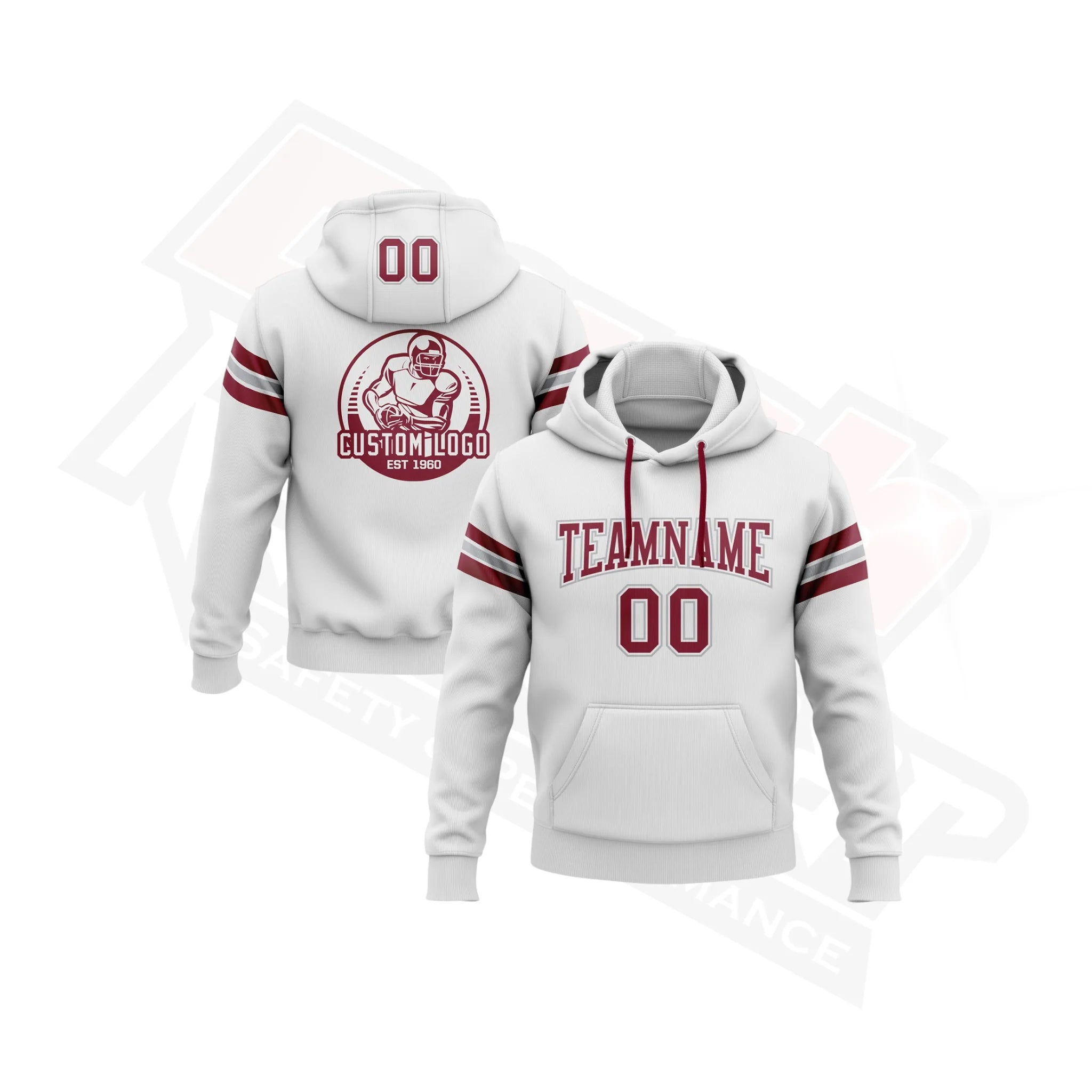 Custom Stitched White Crimson-Gray Football Pullover Sweatshirt Hoodie