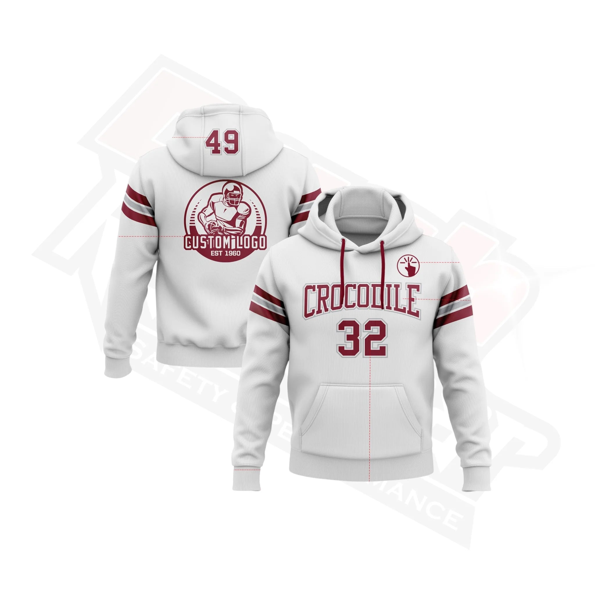 Custom Stitched White Crimson-Gray Football Pullover Sweatshirt Hoodie