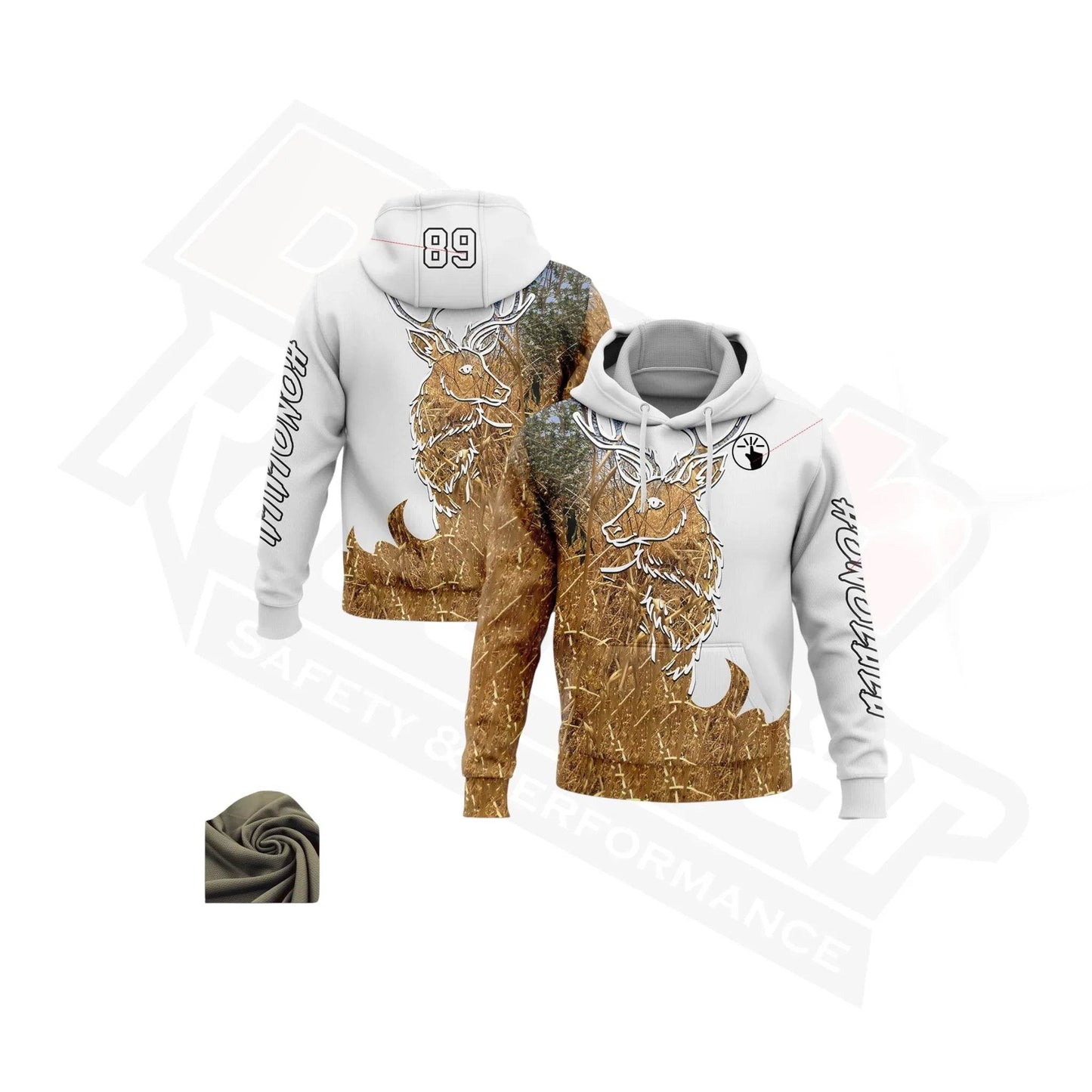 Custom Stitched White & Black-Old Gold 3D Deer Hunting Hoodie - Dash Racegear