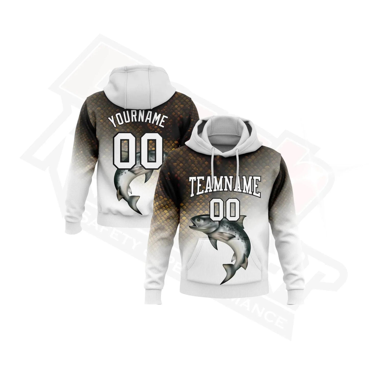 Custom Stitched White & Black-Old Gold 3D Rainbow Trout Fishing Hoodie - Dash Racegear