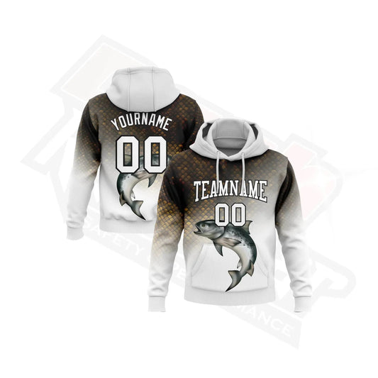Custom Stitched White & Black-Old Gold 3D Rainbow Trout Fishing Hoodie - Dash Racegear
