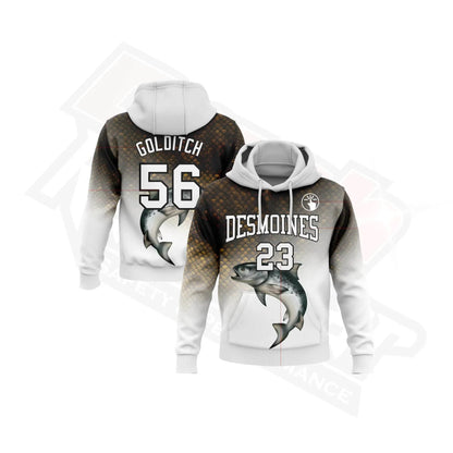 Custom Stitched White & Black-Old Gold 3D Rainbow Trout Fishing Hoodie - Dash Racegear