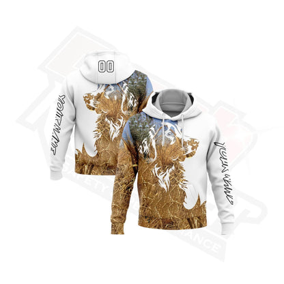 Custom Stitched White & Black 3D Dog Hunting Sports Hoodie - Dash Racegear