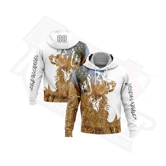 Custom Stitched White & Black 3D Dog Hunting Sports Hoodie - Dash Racegear