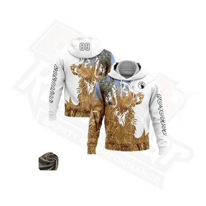 Custom Stitched White & Black 3D Dog Hunting Sports Hoodie - Dash Racegear