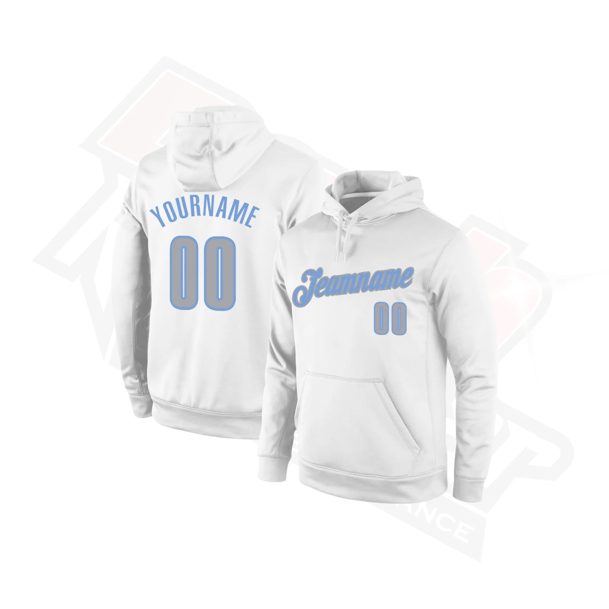 Custom Stitched White & Gray Light Blue Sports Hoodie