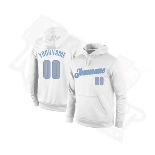 Custom Stitched White & Gray Light Blue Sports Hoodie - Dash Racegear
