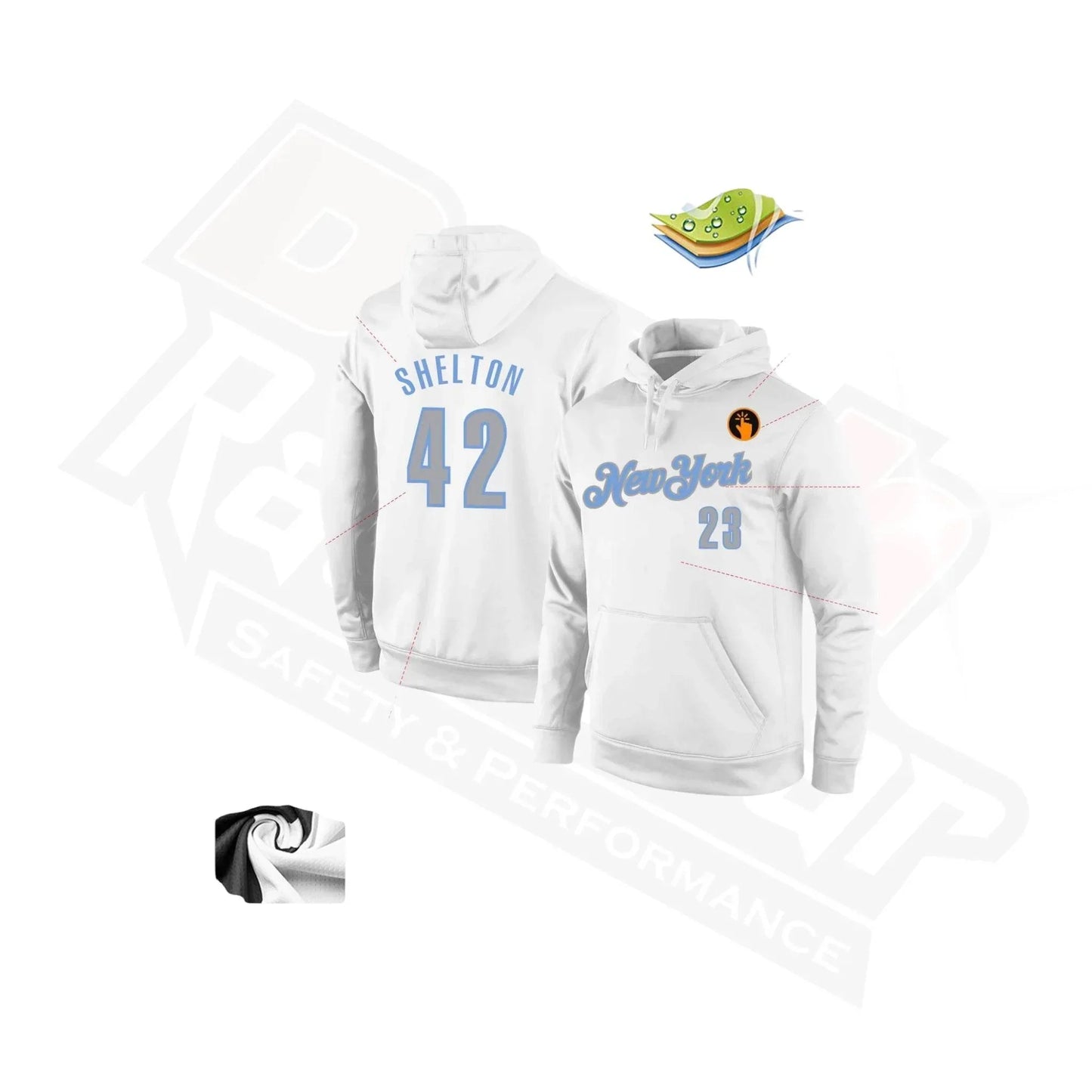 Custom Stitched White & Gray Light Blue Sports Hoodie - Dash Racegear