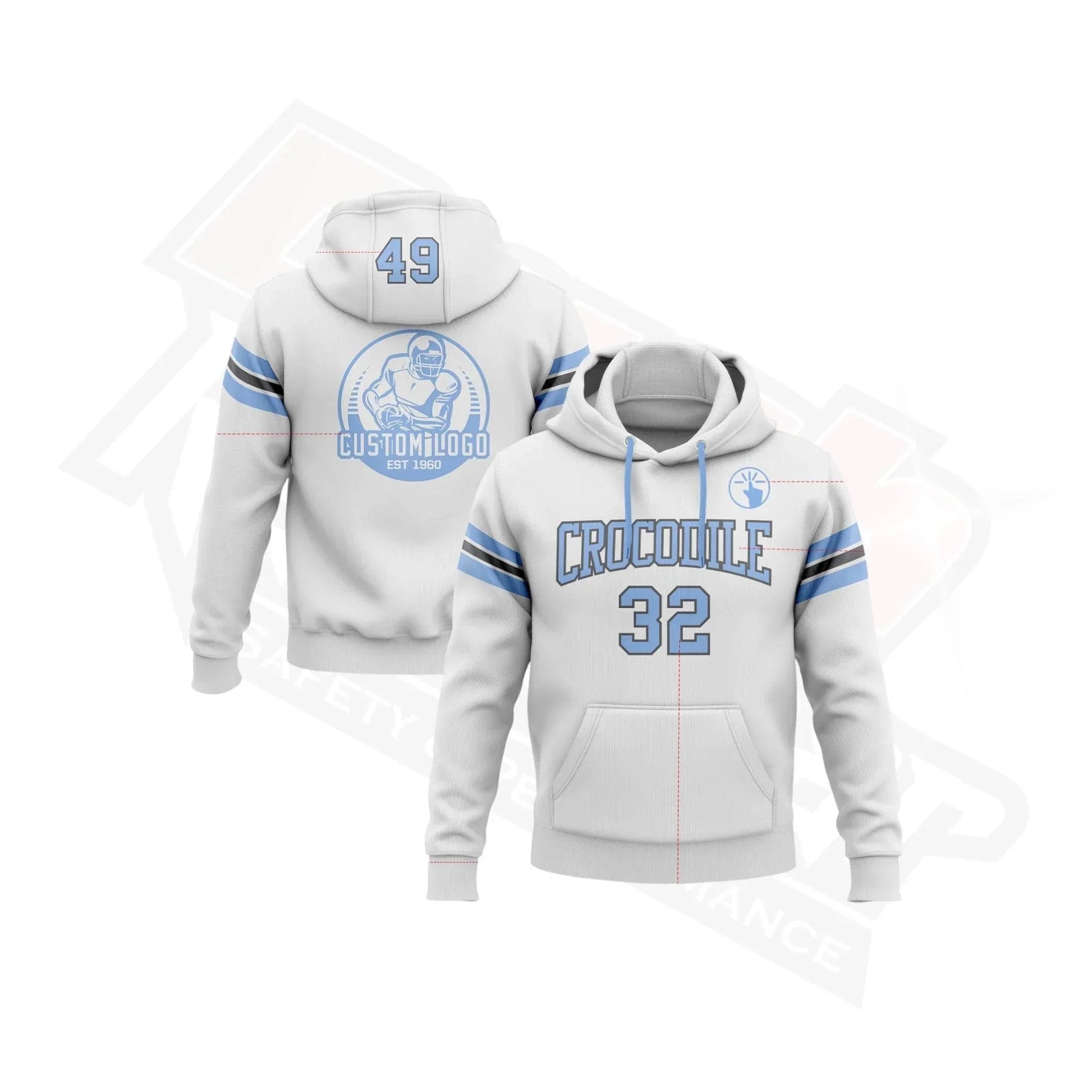 Custom Stitched White & Light Blue-Steel Gray Football Pullover Hoodie - Dash Racegear
