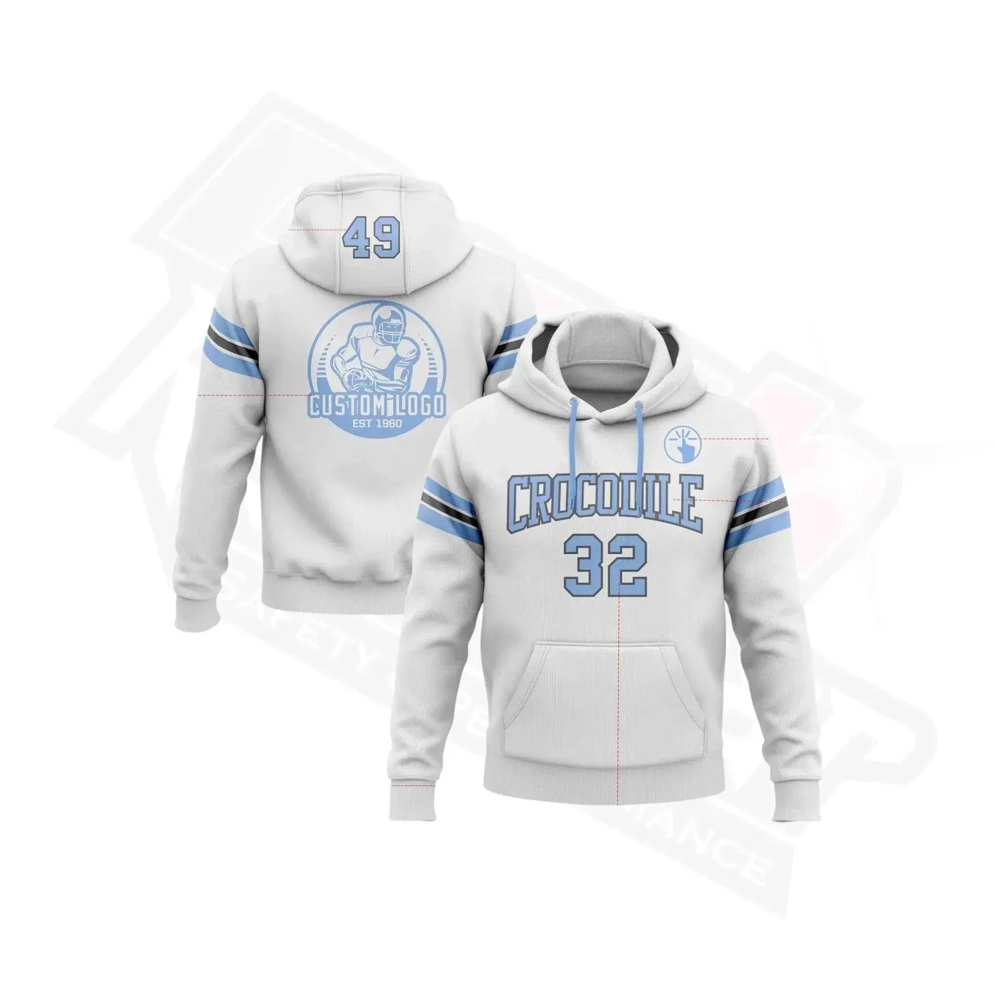 Custom Stitched White & Light Blue - Steel Gray Football Pullover Hoodie