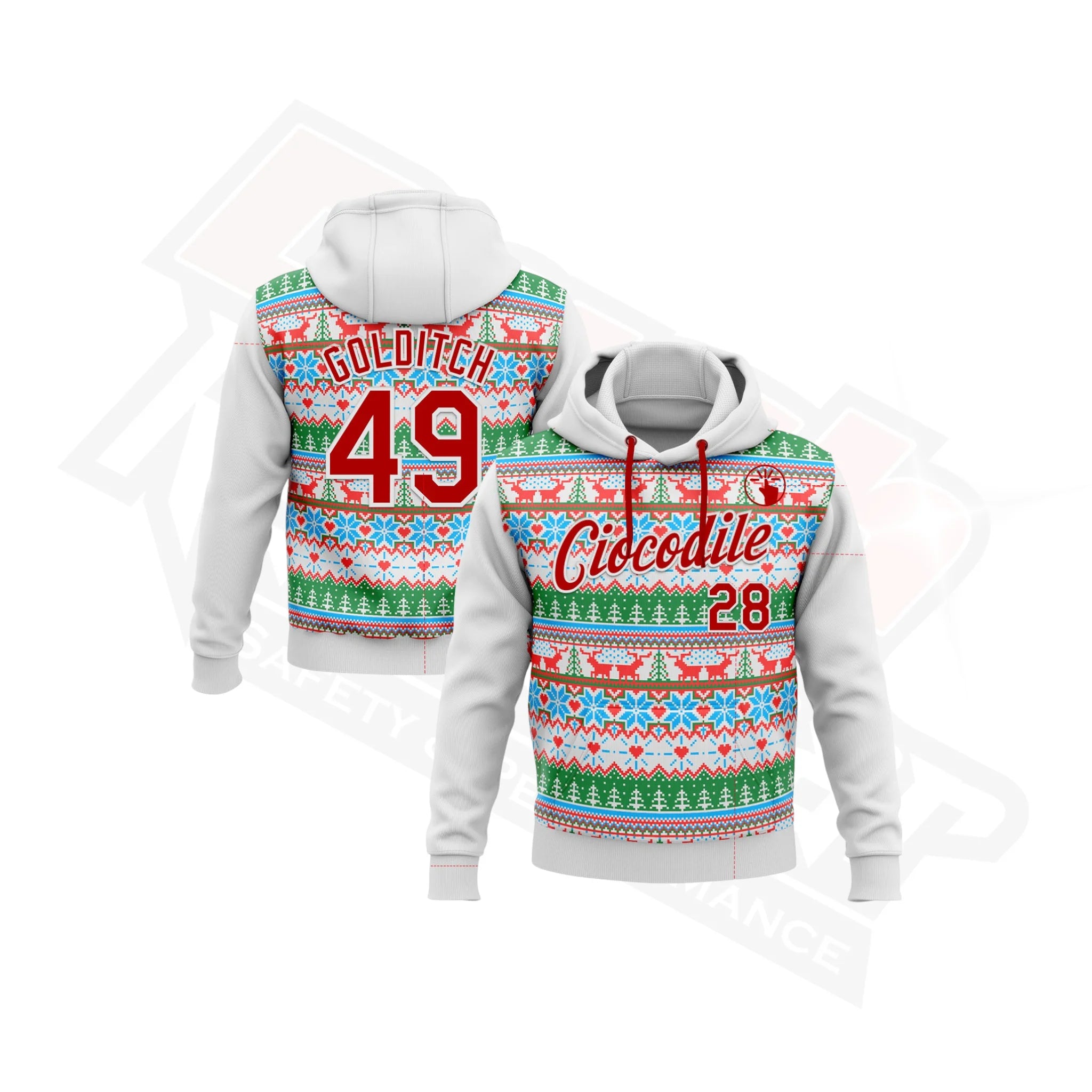 Custom Stitched White & Red 3D Holiday Sports Hoodie