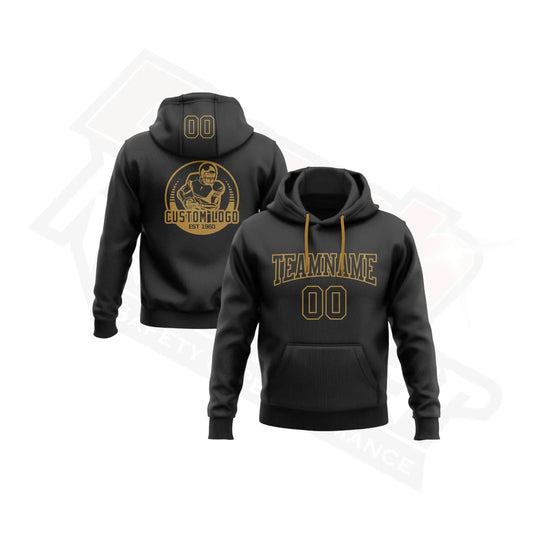 Custom Stitched Black & Old Gold Football Pullover Hoodie - Dash Racegear
