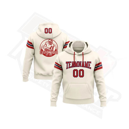 Custom Stitched Cream, Red & Navy Football Pullover Hoodie - Dash Racegear