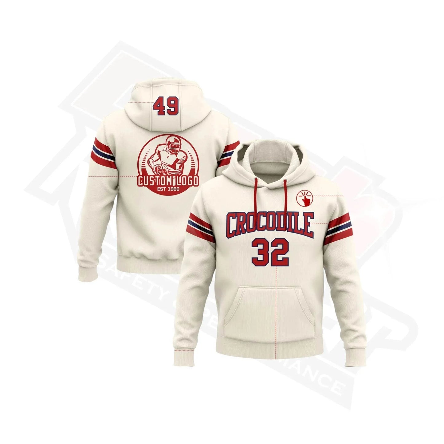 Custom Stitched Cream, Red & Navy Football Pullover Hoodie - Dash Racegear