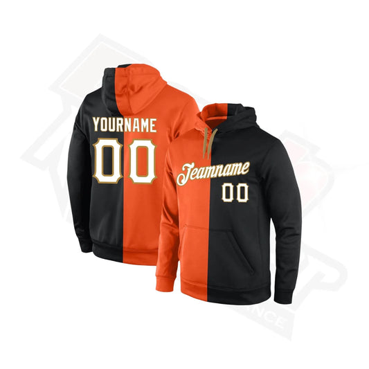 Custom Stitched Orange, White & Black Split Sports Hoodie - Dash Racegear